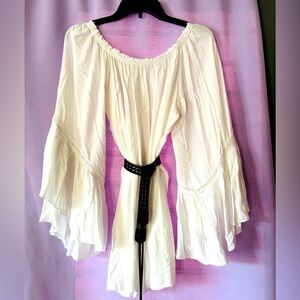 White boho tunic dress bell sleeves